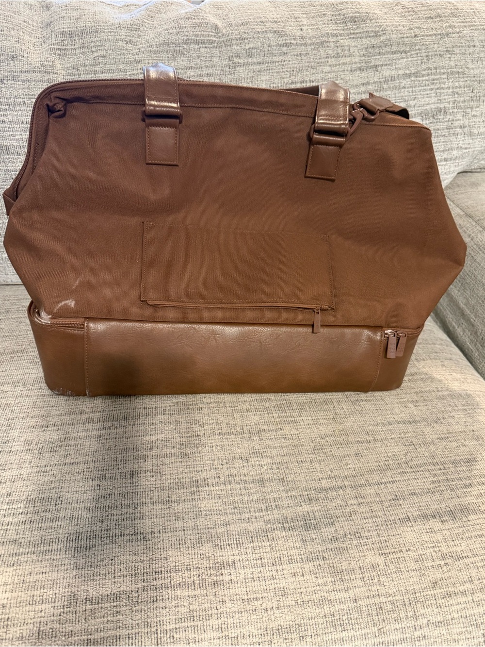 BEIS Brown Canvas Duffel with Leather Trim and Adjustable Strap - Picture 3 of 6